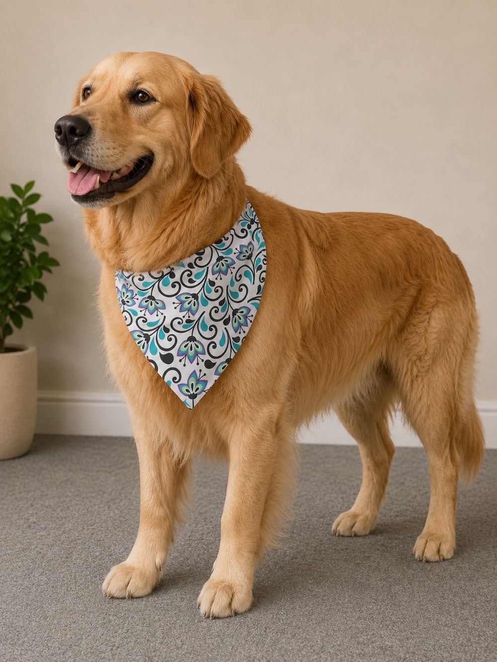 Stylish Blue Floral Dog Bandana - Pack of 1